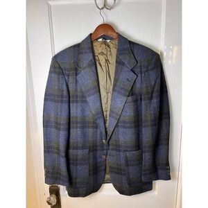 Cellini Uomo Blazer 38R Lambswool Wool Plaid Sport Coat Made in USA Vintage